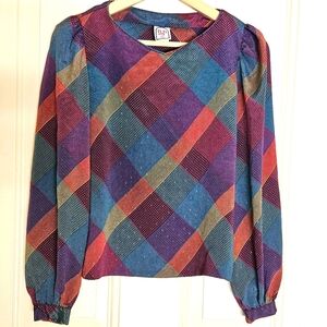 Vintage 80s,90s R2D colorful plaid glitter blouse size M